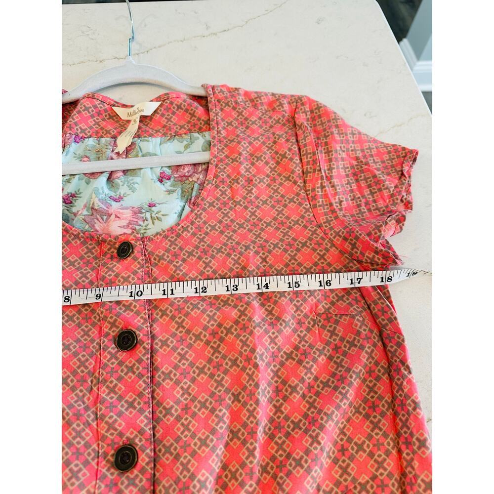 Matilda Jane Romper Women Size M Coral Geo Boho Cottagecore Button Front Pockets - Picture 8 of 10